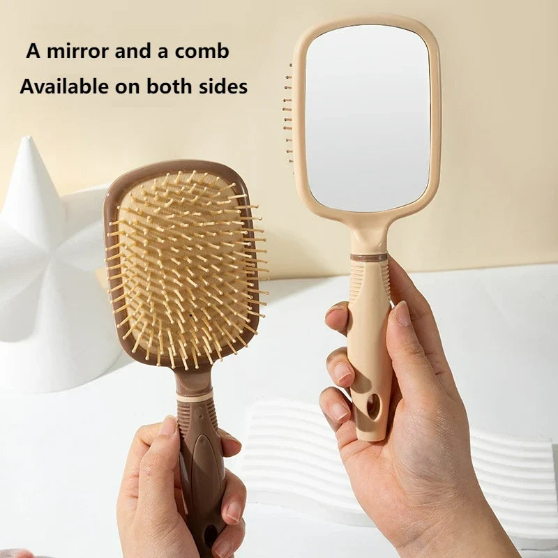 1 White and Coffee-Colored Air Cushion Comb with a Stylish Design, Suitable for Both Dry and Wet Use, Integrated Mirror Comb, Airbag Scalp Massage Comb - Massage Hairbrush Suitable for All Hair Types - Gently Adheres to the S