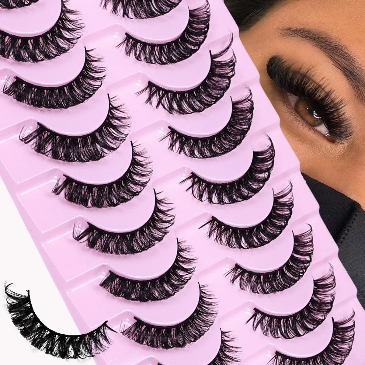 10 Pairs D Curl Russian Strip Lashes | Fluffy Volume False Eyelashes for a Dramatic Cat Eye Look