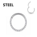 Steel Hinged Segment Hoop CZ Stone Nose Ring Nipple Clicker Ear Cartilage Tragus Helix Lip Earring Piercing Body Jewelry