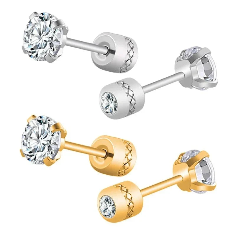 Medical Stainless Steel Crystal Stud Earrings | 2-Piece Tragus Cartilage Earrings for Men and Women