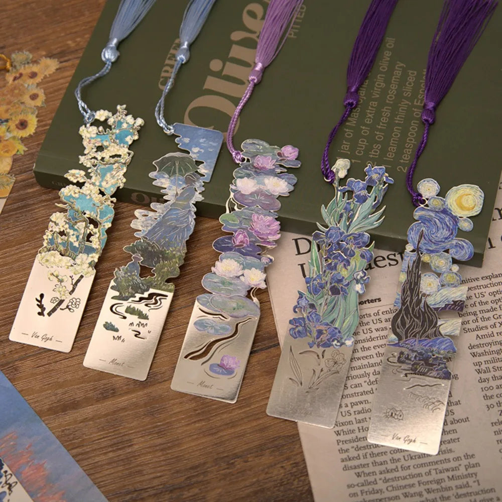 Floral Painting Hollow Metal Bookmark - Aesthetic Book Page Clip, Student Reading Mark Accessories & Stationery Gifts