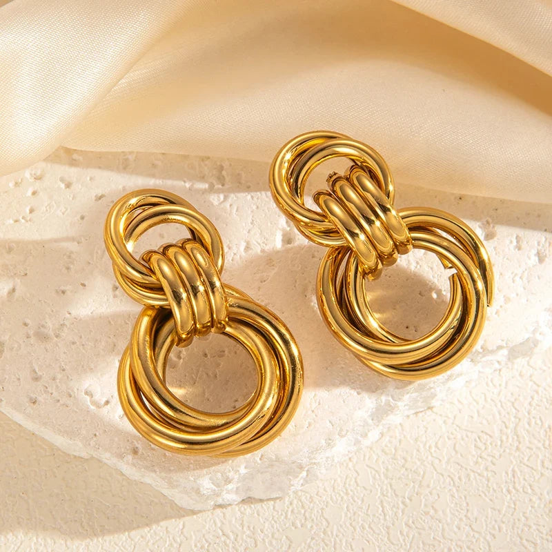 316L Stainless Steel Circular Splicing Earrings | Fashion Punk Hip Hop Jewelry Gift