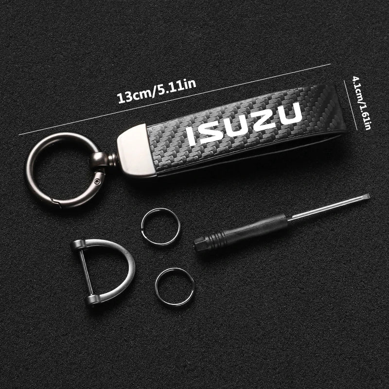 Isuzu Dmax Keychain with Microfiber Leather | Carbon Fiber Style Key Ring