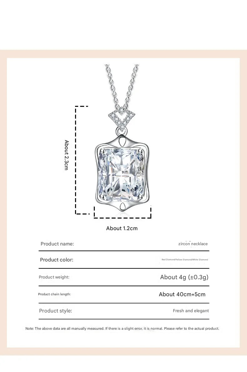 925 Sterling Silver Necklace Rectangular Zircon Pendant Necklace Women Fashion Simple Birthday Party Wedding Jewelry Gift