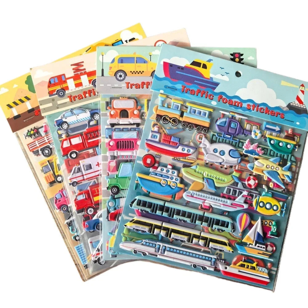 9 Styles Cute Double Layer 3D Foam Stickers | Alphabet Cars Food Cartoon for Notebook Journal Phone Case Decoration