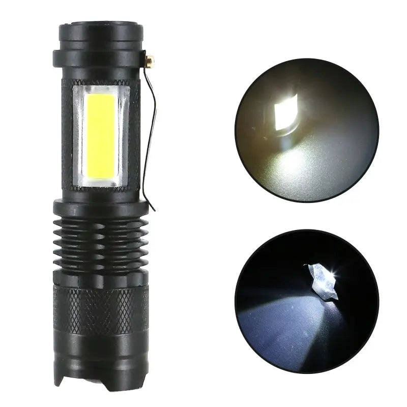 Mini XPE COB LED Flashlight | Rechargeable Dual Light Source for Hiking Camping and Fishing