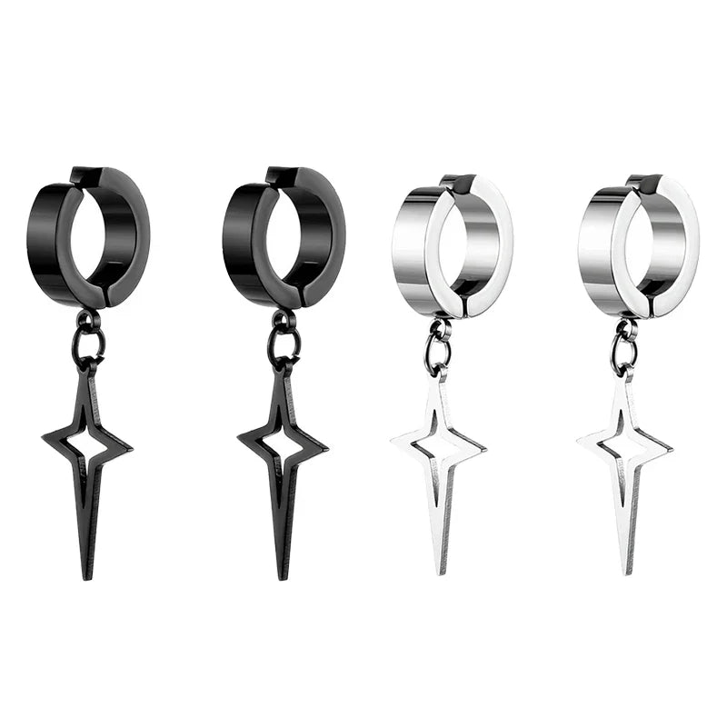 1Pair Punk Star Pendant Hoop Earrings | Clip-On Ear Cuff for Unisex