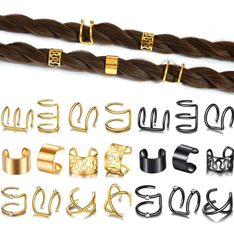 12PCS Hair Cuffs Beads for Braid Rhinestone Hair Piercing Rings Pigtails Decorations for Dreadlocks Accessories Jewelry in Hair