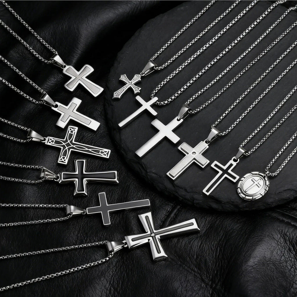 Plain Cross Necklace for Men and Boys | Stainless Steel Silver Tone Religious Jewelry