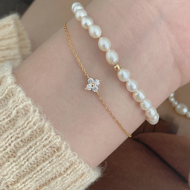 Four Leaf Clover Cubic Zirconia Bracelet | Trendy Chain Link Bracelet for Women
