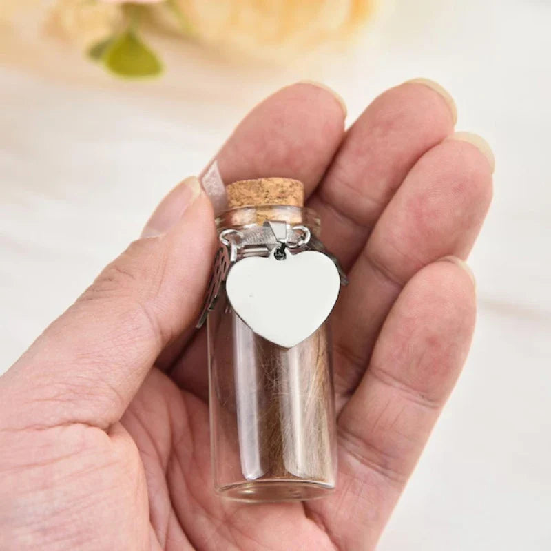 Pet Memorial Bottle Keepsake for Pet Hair Storage | Urn Container with Silver Accessories