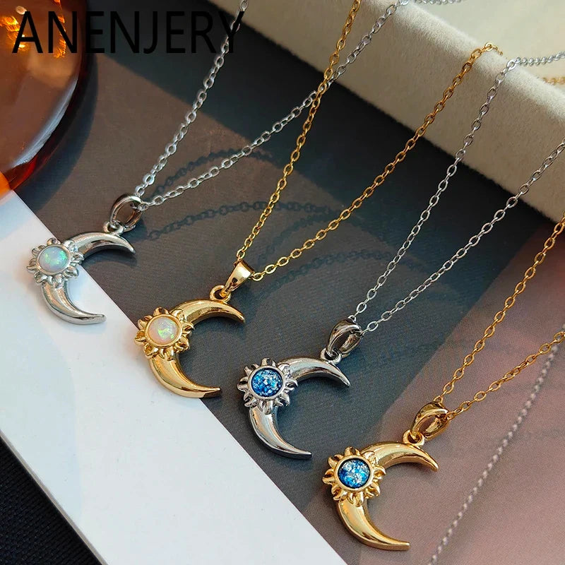 Moon and Sun Zircon Pendant Necklace | 316L Stainless Steel Choker