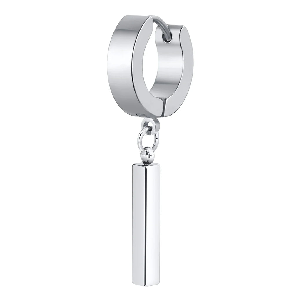 Men's Cool Punk Statement Geometric Bar Hoop Huggie Earrings Gifts Jewelry, Waterproof Stainless Steel Piercing Ear Accessory