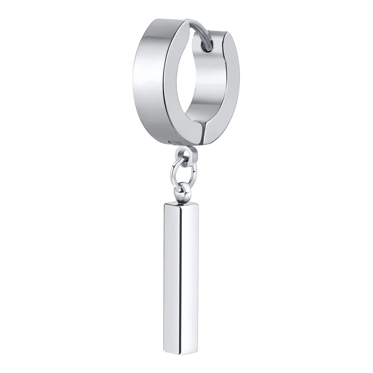Men's Cool Punk Statement Geometric Bar Hoop Huggie Earrings Gifts Jewelry, Waterproof Stainless Steel Piercing Ear Accessory