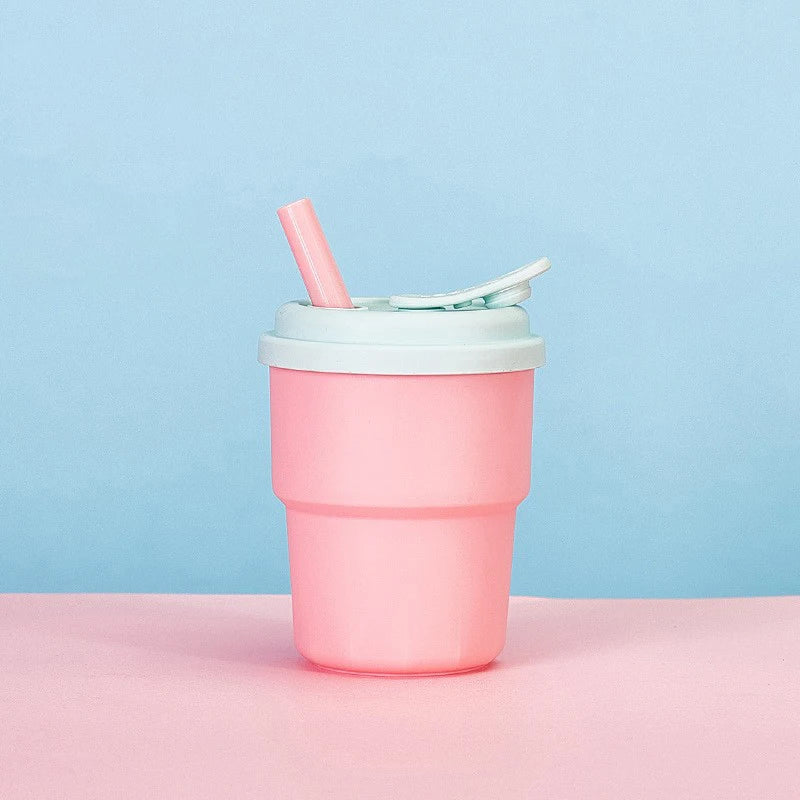 400ml Silicone Coffee Mug with Lid and Straw | Leak-Proof Portable Travel Cup