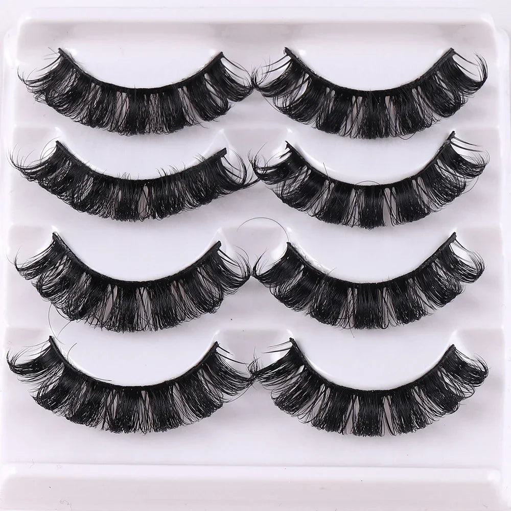 4 Pairs 3D Faux Mink Russian Strip Lashes DD Curl Super Fluffy Reusable Volume False Eyelashes Lightweight All-Day Wear Lashes