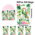 Tropical Hawaiian Party Tablecloth and Flamingo Decor Set | Plastic Table Runner and Candy Bags