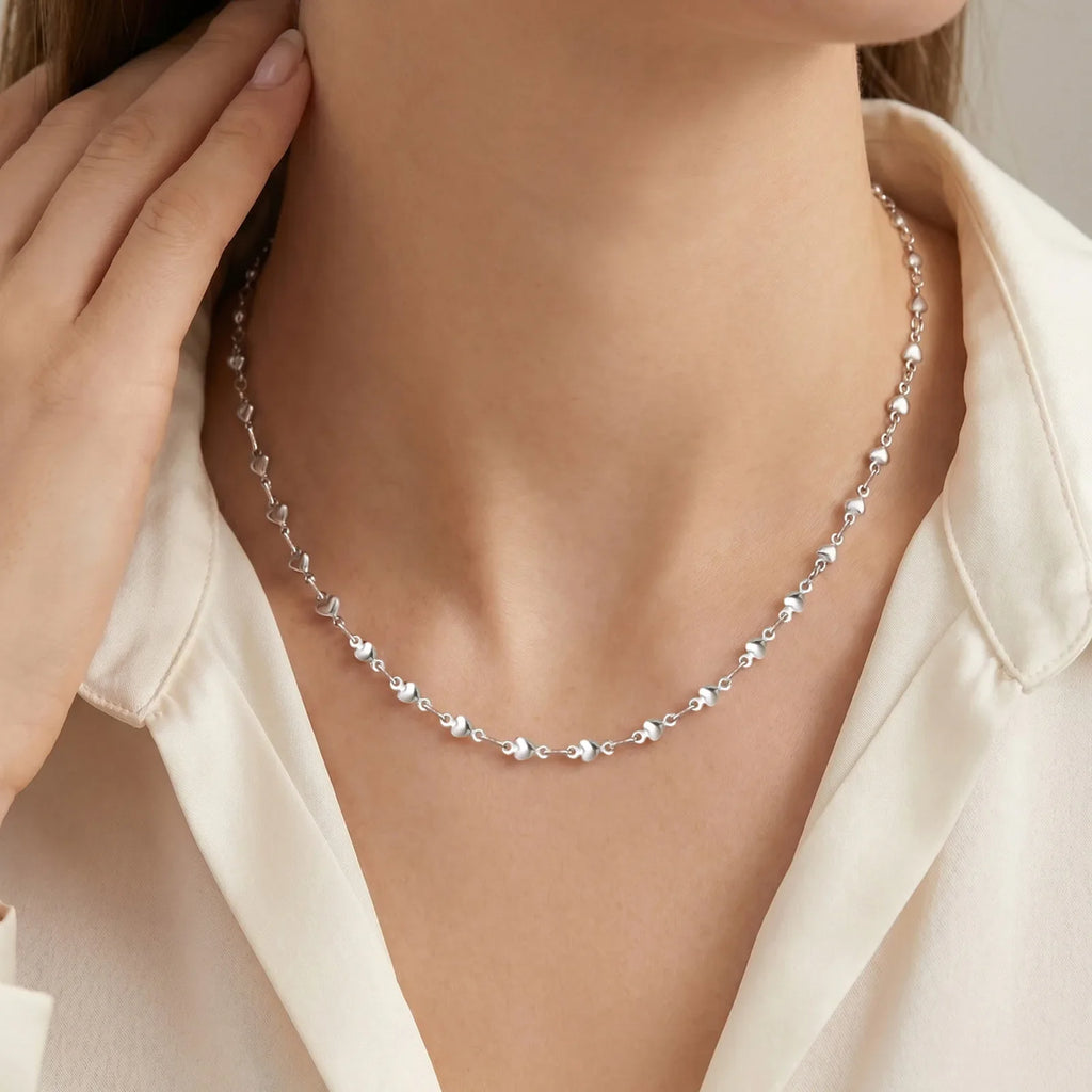 Vnox Minimalist Heart Link Chain Necklace Trendy Stainless Steel Stacked Clavicle Chain Party Daily Jewelry