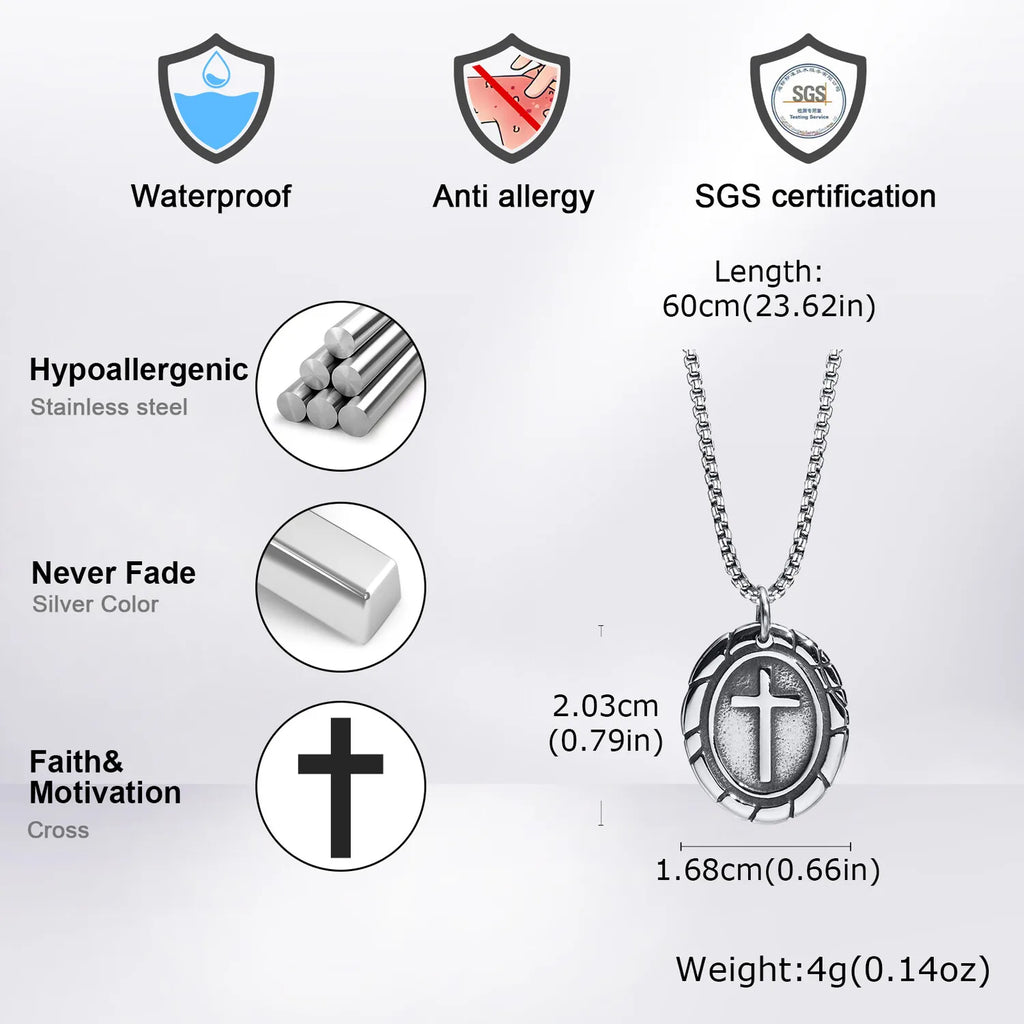Plain Cross Necklace for Men and Boys | Stainless Steel Silver Tone Religious Jewelry