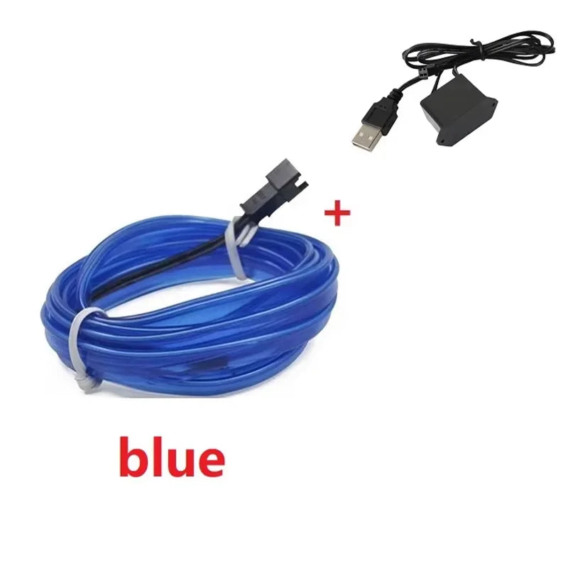 Blue EL Wire Car Atmosphere Light | 5m Flexible Neon Strip for DIY Interior