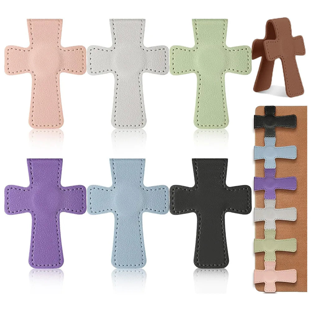 Cross Leather Magnetic Bookmark, Bookmark Page Marker Colorful Religious Cross Bookmark, Suitable for Students, Teachers, Book Lovers, Reading Supplies