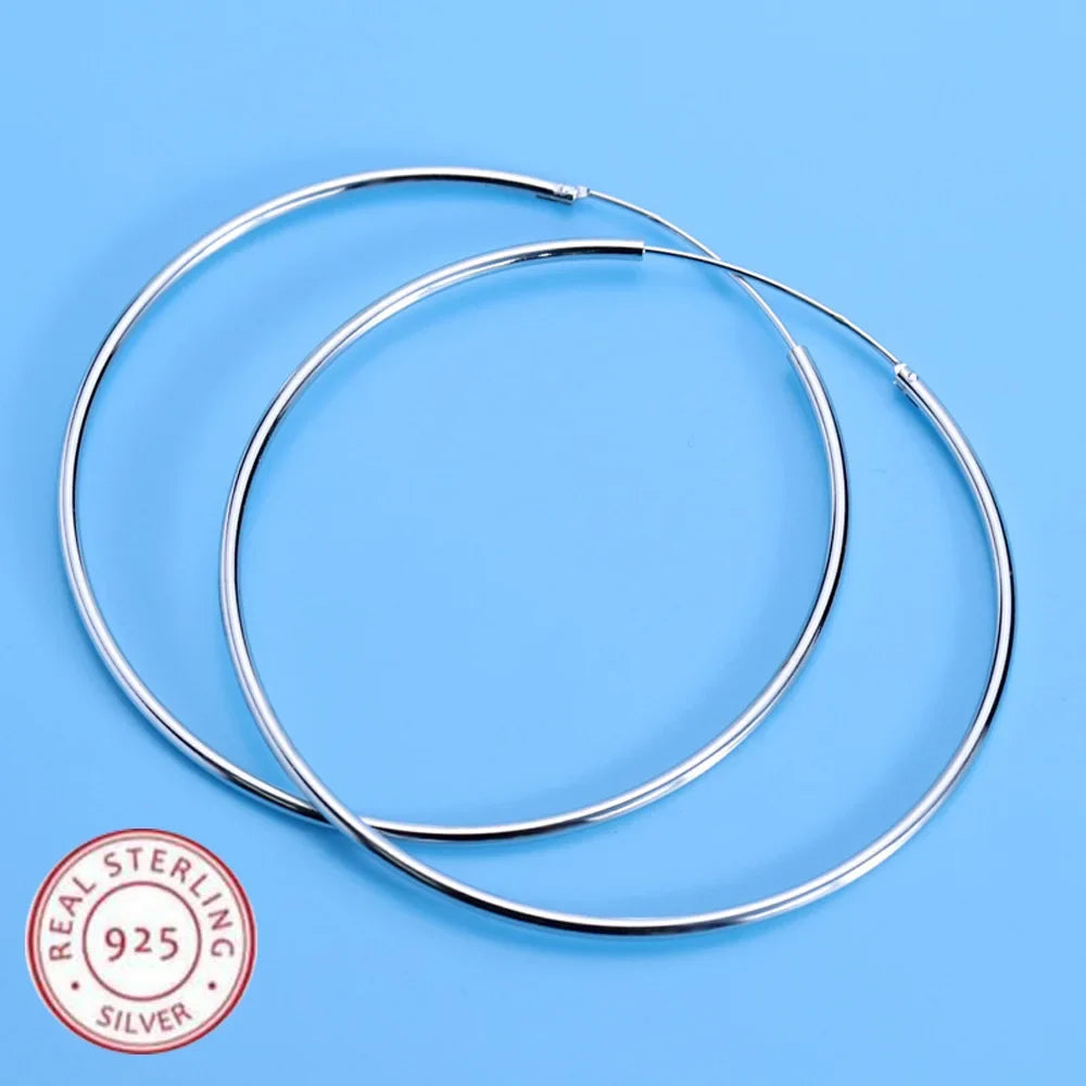 925 Sterling Silver Large Circle Hoop Earrings | Wedding Fine Fashion Jewelry