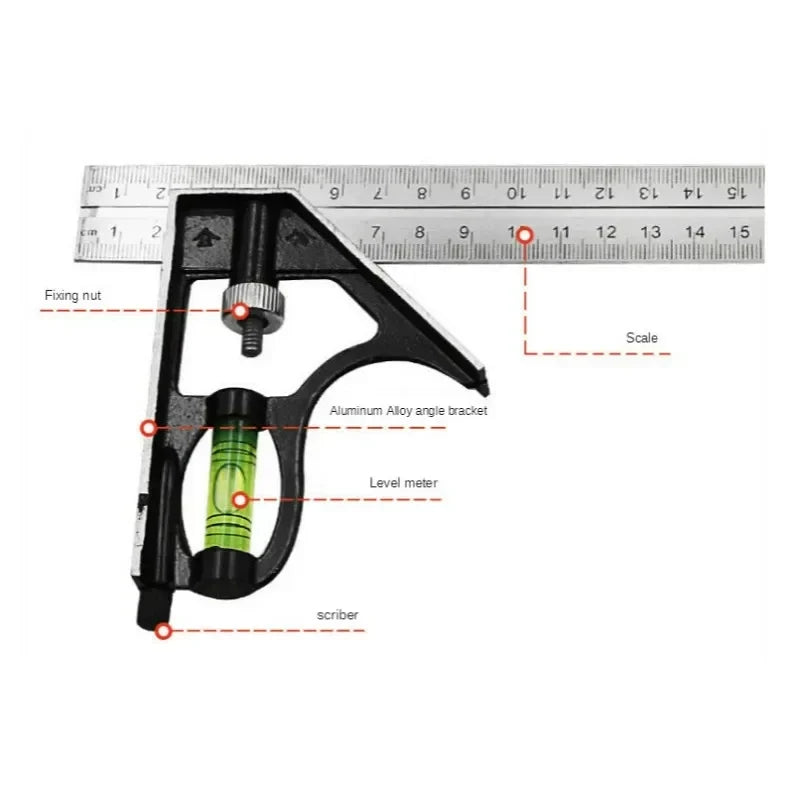 300mm Stainless Steel Combination Square | Multi-Angle Woodworking Ruler