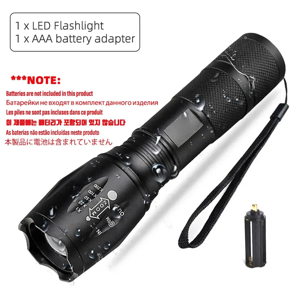 High Power LED Flashlight | Camping Torch with 5 Modes and Zoom