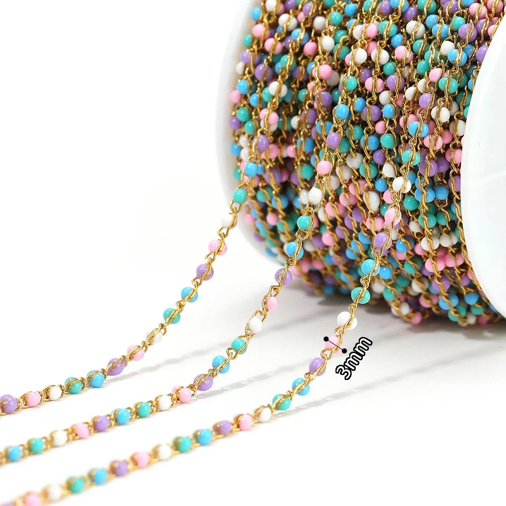 1 Meter Stainless Steel Enamel Beads Chain | DIY Jewelry Making Supplies