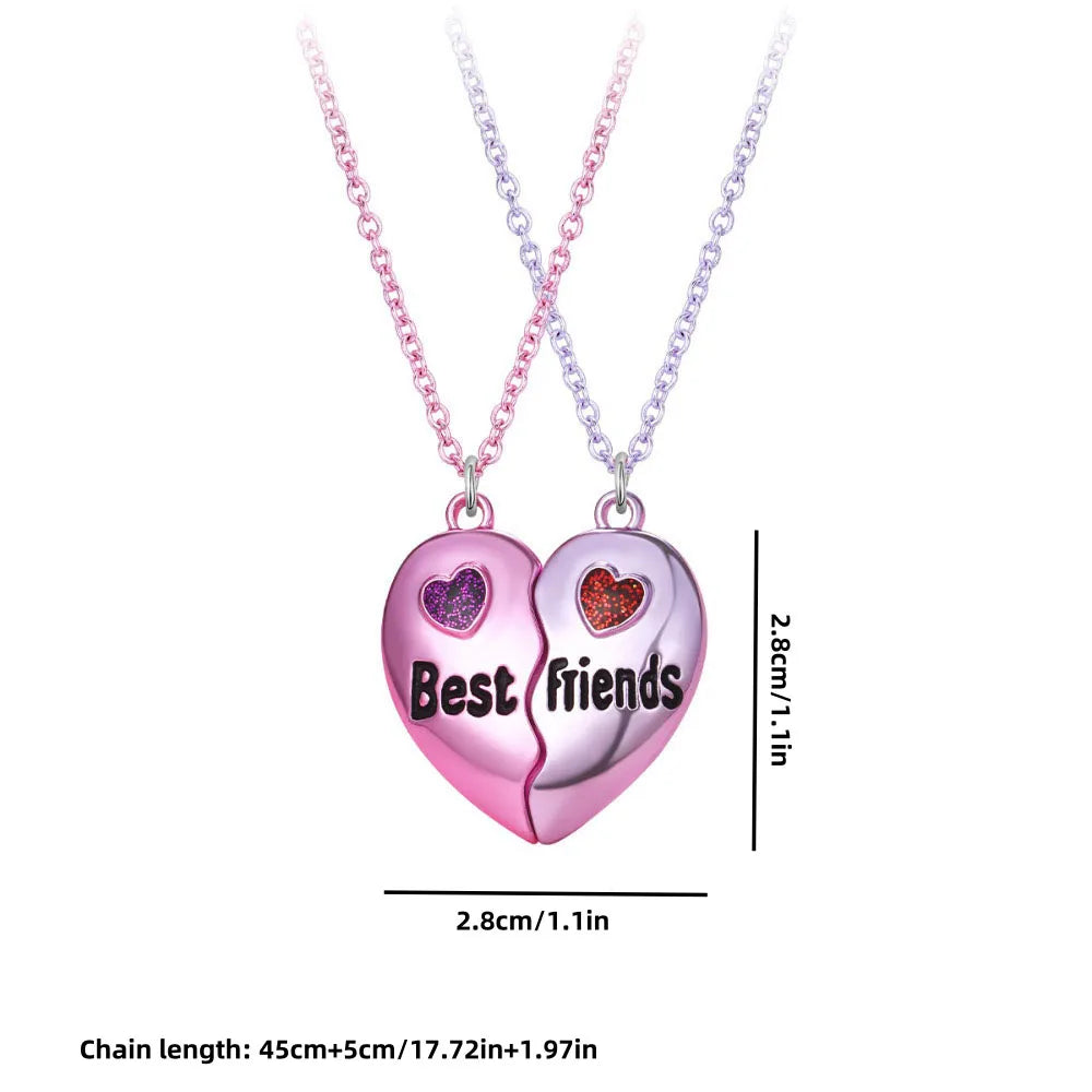 A Girl 2Pcs/set Multicolour Heart-shaped Stitching Best Friend Bestie Necklace BFF Friendship Jewelry Gifts for Girls