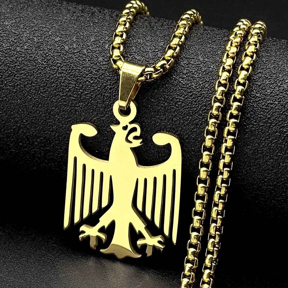 Hollow German Eagle Bundesadler National Emblem Symbol Pendant Necklaces Gold Color Stainless Steel Chain Germany Jewelry Gift