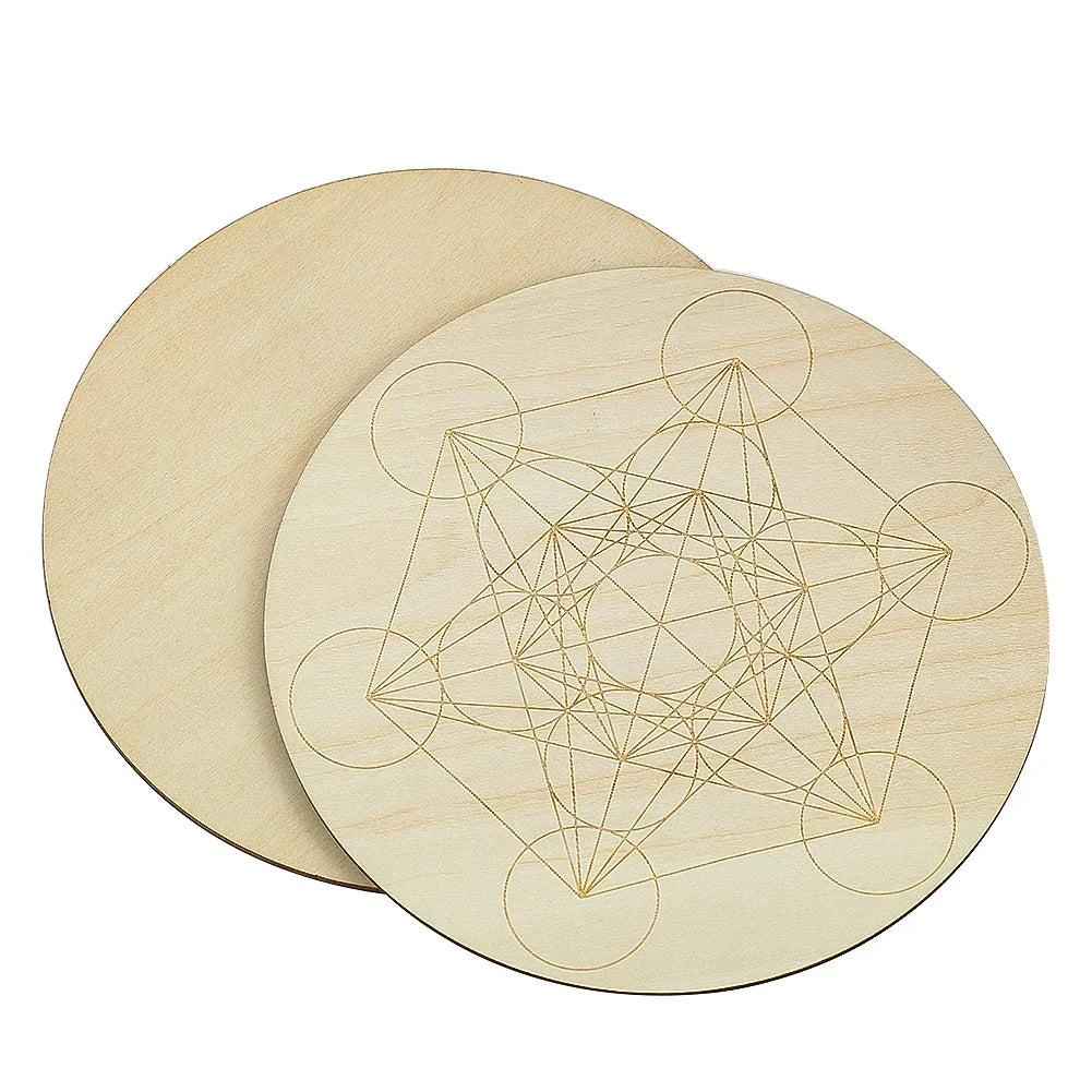 15cm Crystal Lattice Ouija Board | Laser Engraved Metatron Sacred Geometric Wooden Plate for Wiccan Altar Rituals