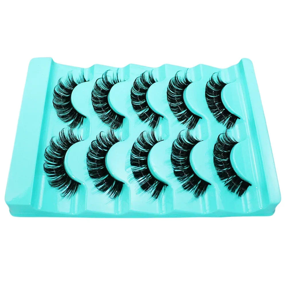 5 Pairs Lashes DD Curl Russian Lashes 3D Faux Mink Eyelashes Reusable Fluffy Russian Strip Lashes Eyelash Extension