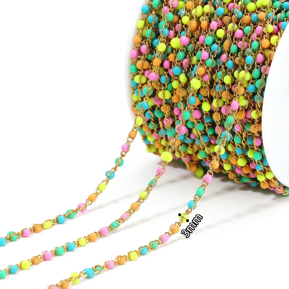 1 Meter Stainless Steel Enamel Beads Chain | DIY Jewelry Making Supplies