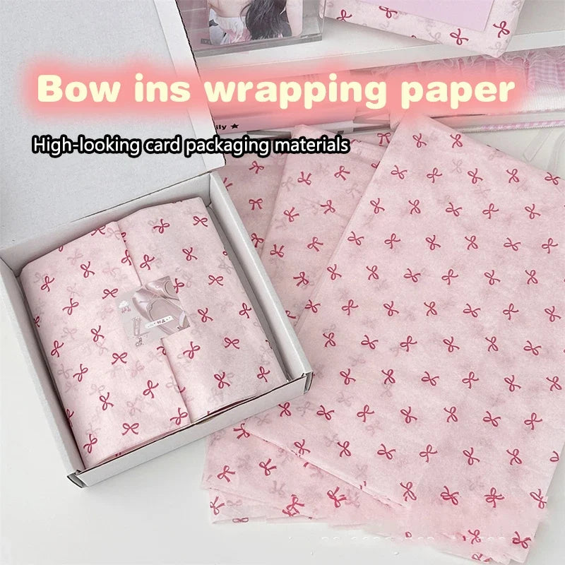 10 Pink Bow Snow Pear Wrapping Paper Sheets | Handmade Flower Bouquet Packaging