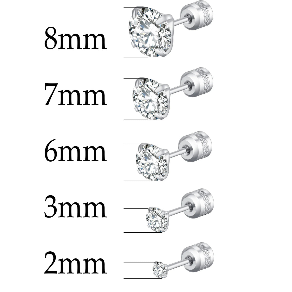 Stainless Steel Titanium Stud Earrings | 4 Color CZ Crystal Screw Back Earrings for Women