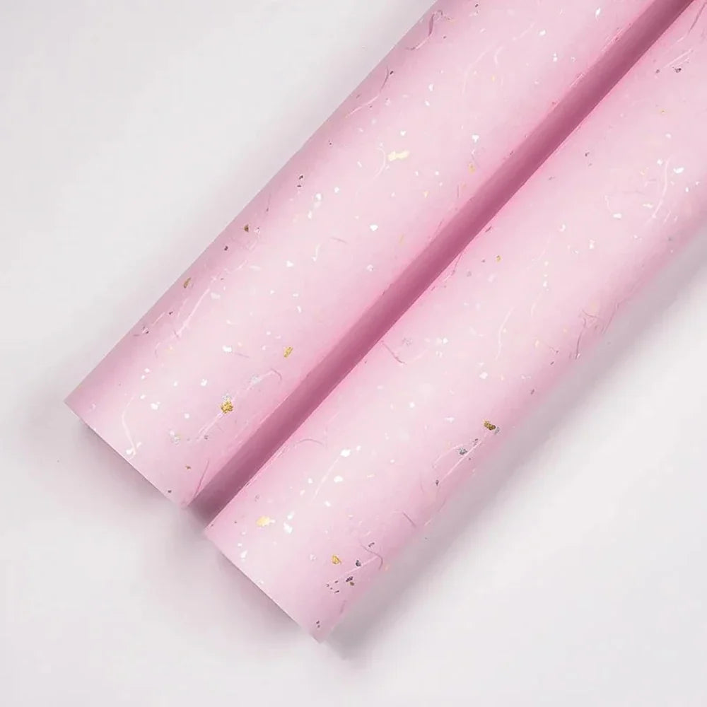 Korean Floral Wrapping Paper Set | 5 Sheets with Gold and Silver Sparkles