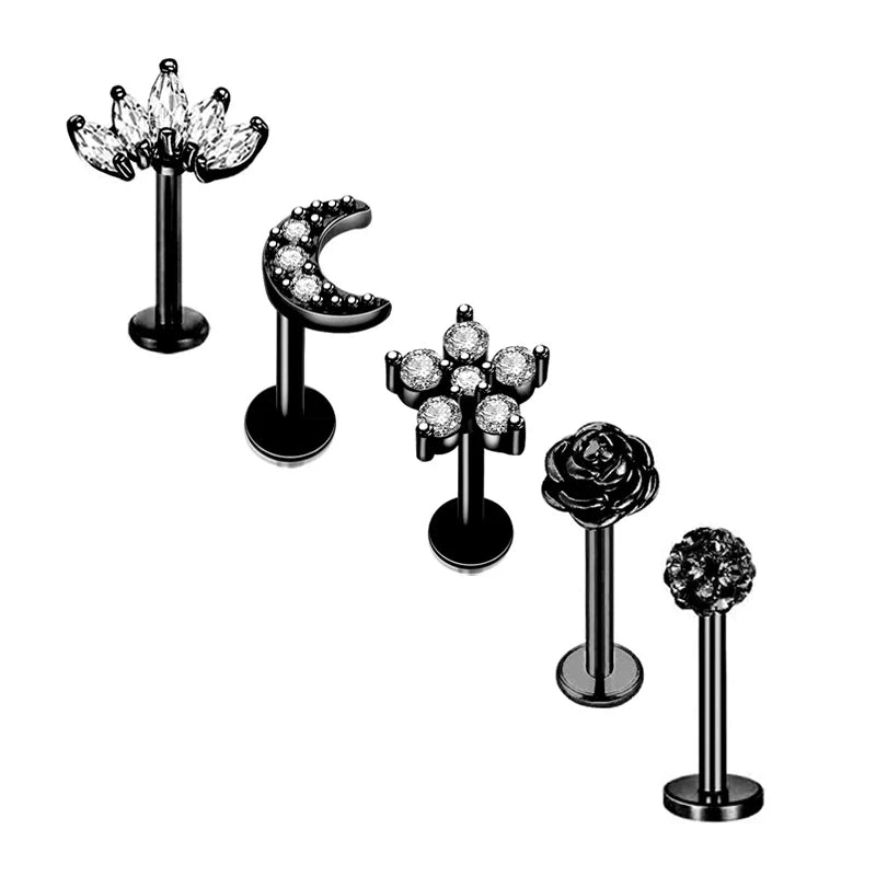 5pcs Tragus Stud Earring Set | Heart CZ Cartilage Piercing Jewelry