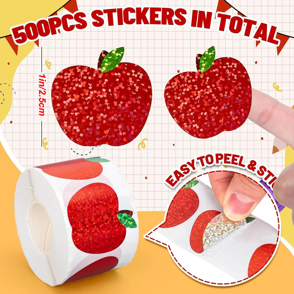 Red Apple Sticker Roll | 500 Christmas Party Decals