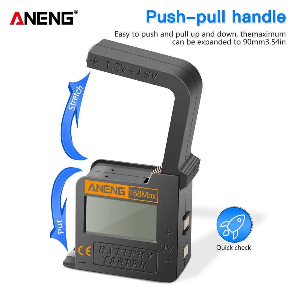 ANENG 168Max High-Precision Digital Battery Tester | Universal Voltage Detector for AA, AAA, 18650, 9V, Button Batteries
