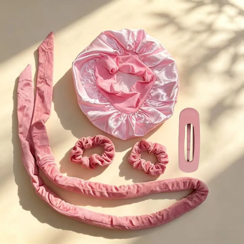 Velvet Heatless Hair Curlers Headband Kit No Heat Curls Tool + Satin Sleep Cap + Hair Ties Hairdressing Hair Care Styling Tools