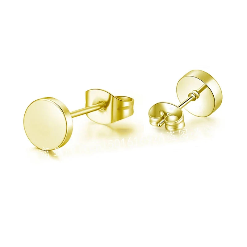 Titanium Steel Stud Earrings for Men Women | Round Black Punk Ear Studs Gift