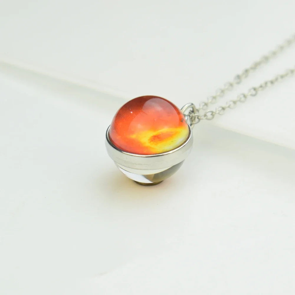 Solar System Glass Ball Pendant Necklace | Astronomy Galaxy Jewelry