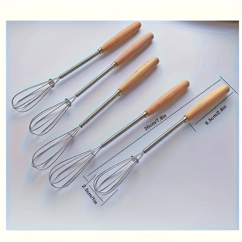 Whisk Set with Solid Wood Handles | Stainless Steel Kitchen Mixer