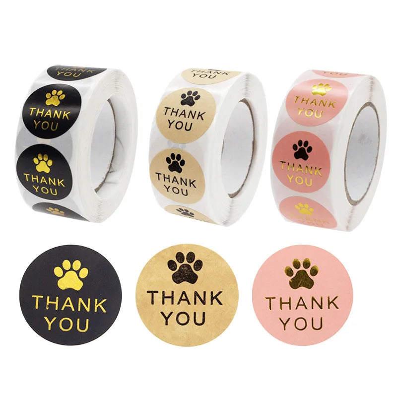 Gold Foil Paw Thank You Stickers | 1 Inch Business Supplies