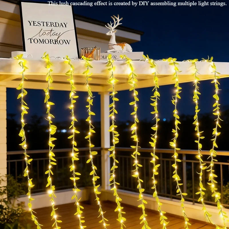 Willow Leaf Curtain String Lights | Battery Powered Decorative Fairy Lights