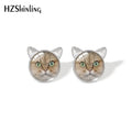 Lovely Cat Face Stud Earrings | Handmade Glass Dome Photo Printed Jewelry for Women