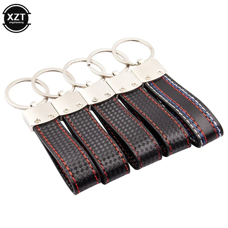 Fashion Black-Red Leather Car Keychain Key Ring | 3-Color Sports Keychain Pendant for Enthusiasts