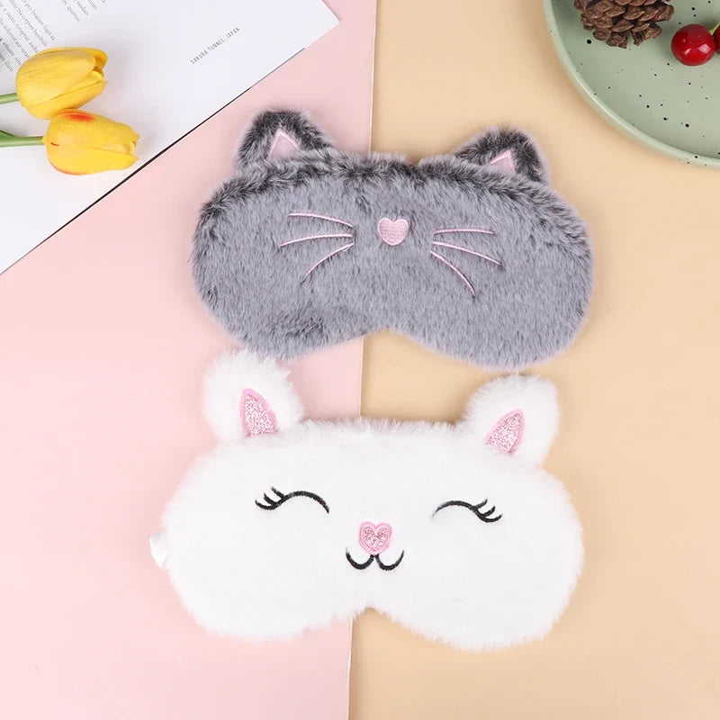 Plush Cute Grey Cat Sleep Mask | Light Blocking Eye Shade for Travel and Home
