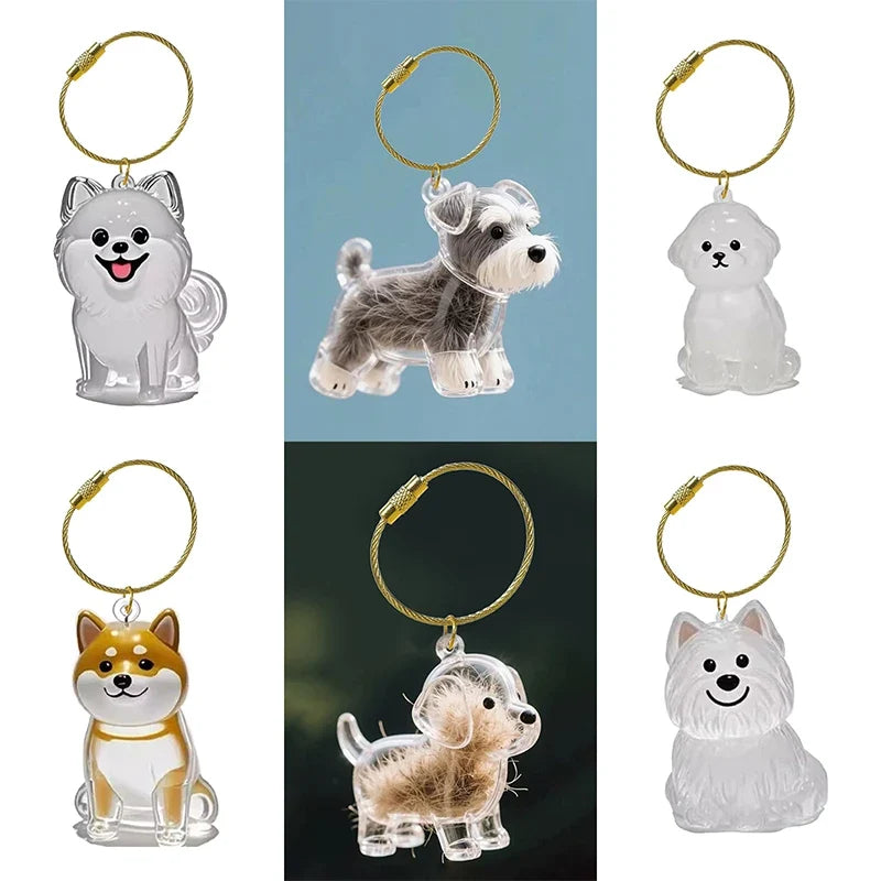 Pet Fur Keepsake Capsule Keychain | Clear Dog Hair Memorial Pendant for Pet Lovers